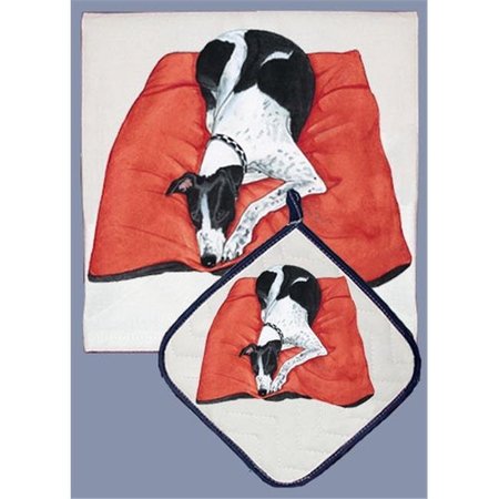 PIPSQUEAK PRODUCTIONS Pipsqueak Productions DP957 Dish Towel and Pot Holder Set - Greyhound Bl/Wh DP957